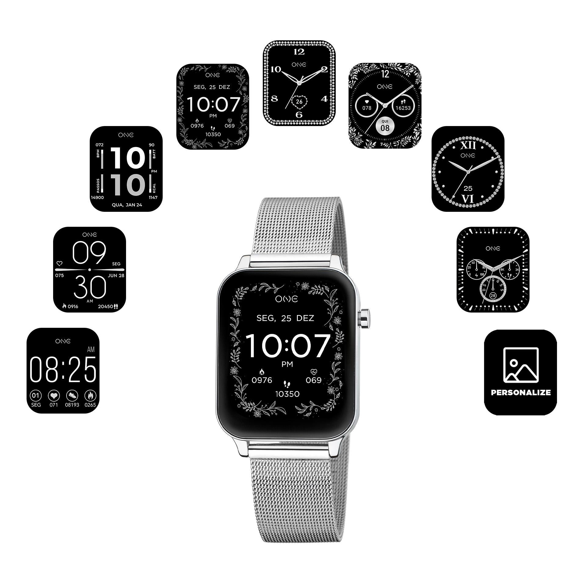 Ana Joalheiros - Relógios One - Relógio Smartwatch Mulher One MagicCal Silver Mesh OSW9626SM41L Display