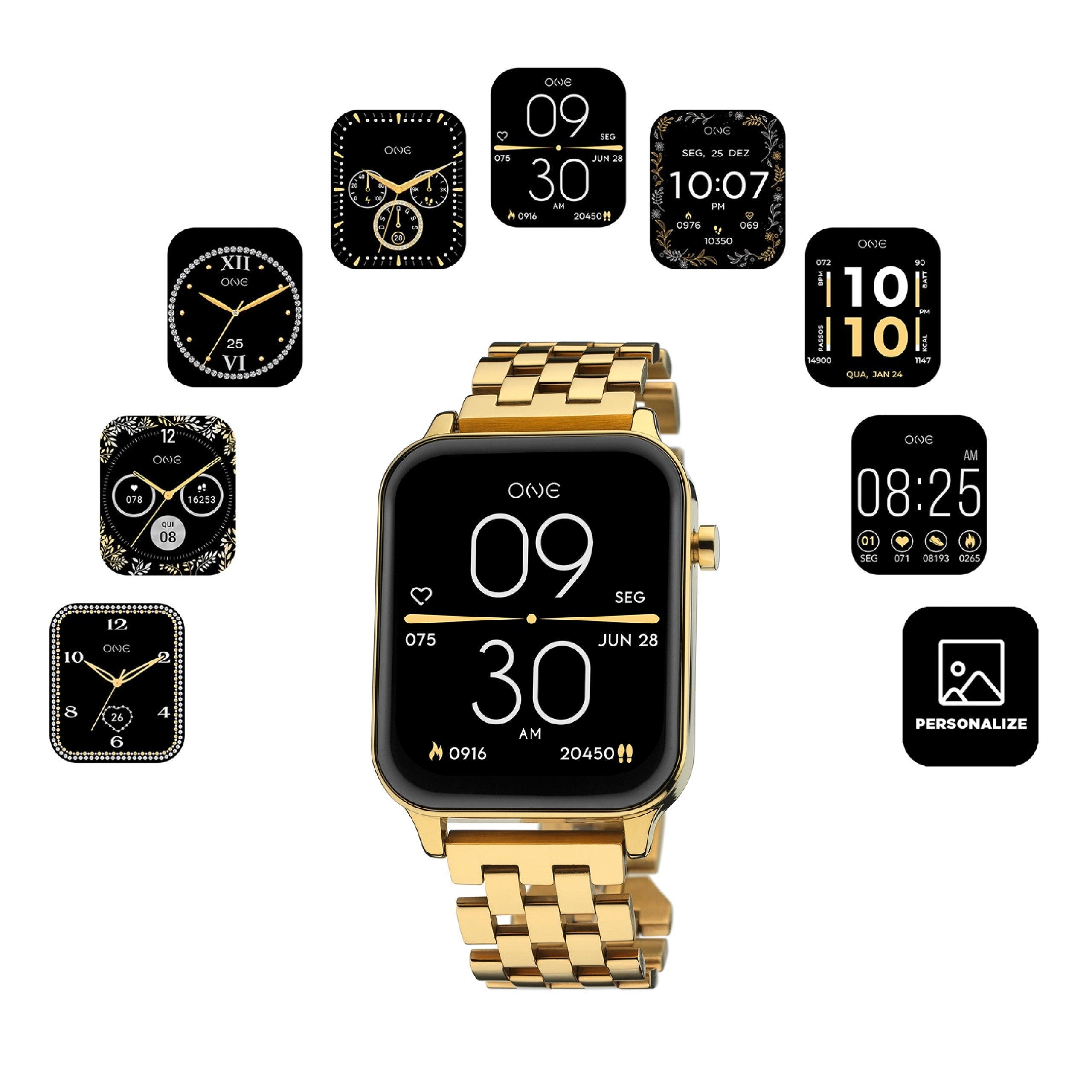 Ana Joalheiros - Relógios One - Relógio Smartwatch Mulher One Magic Call Gold Links OSW9626GL52L Display