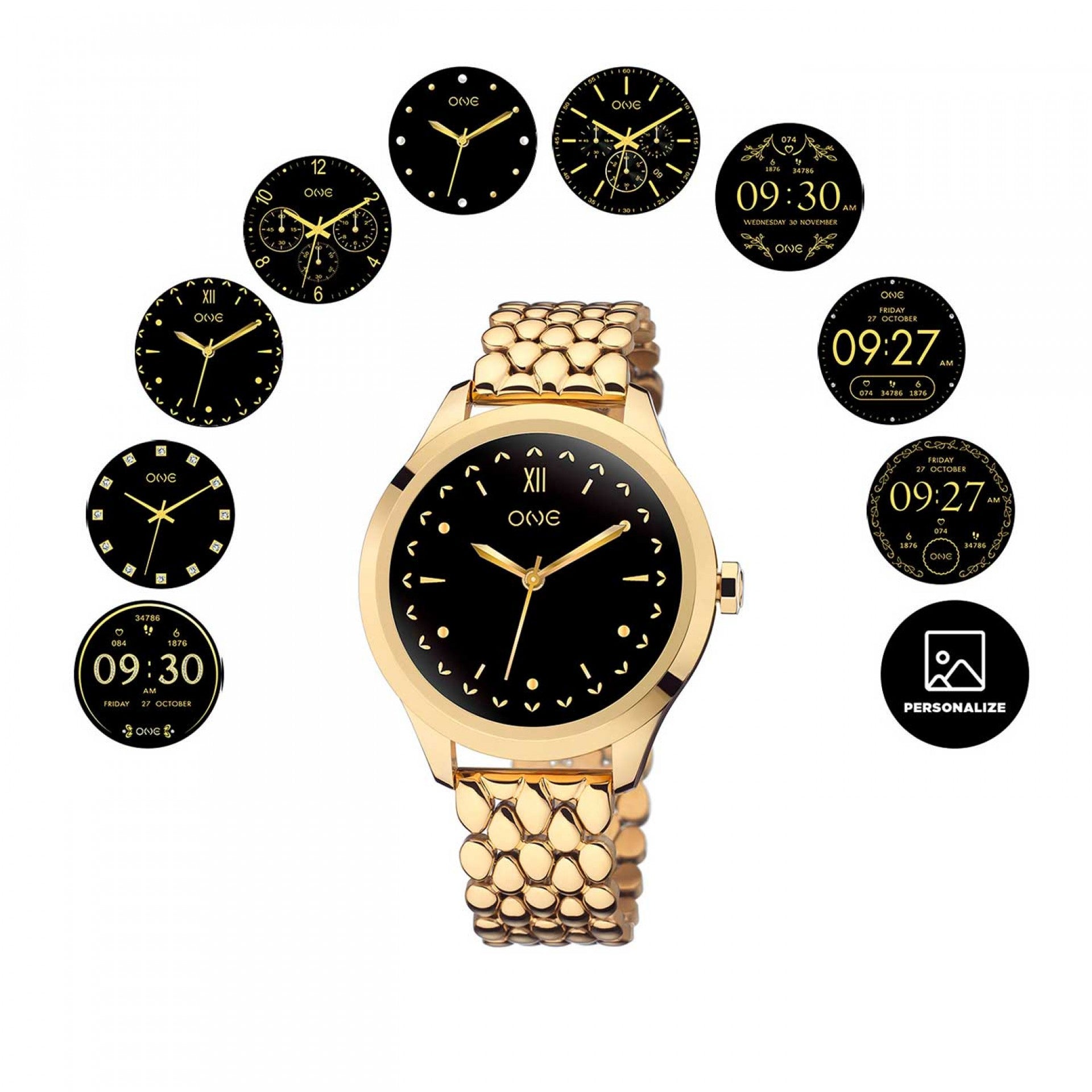 Ana Joalheiros - Relógios One - Relógio Smartwatch Mulher One Mini Gold Links OSW0025GL52D Display