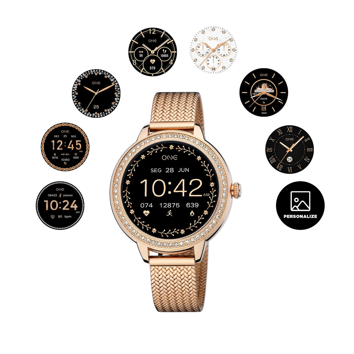 Ana Joalheiros - Relógios One - Relógio Smartwatch Mulher One Mini Spark Rose Gold Mesh OSW9810RM51L Display