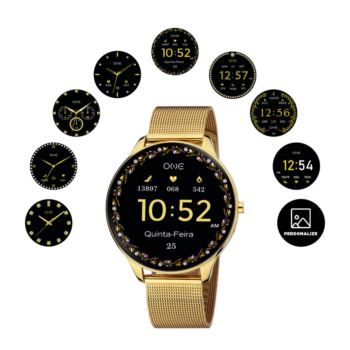 Ana Joalheiros - Relógios One - Relógio Smartwatch Mulher One Slim Gold Mesh OSW4191GM61L Display