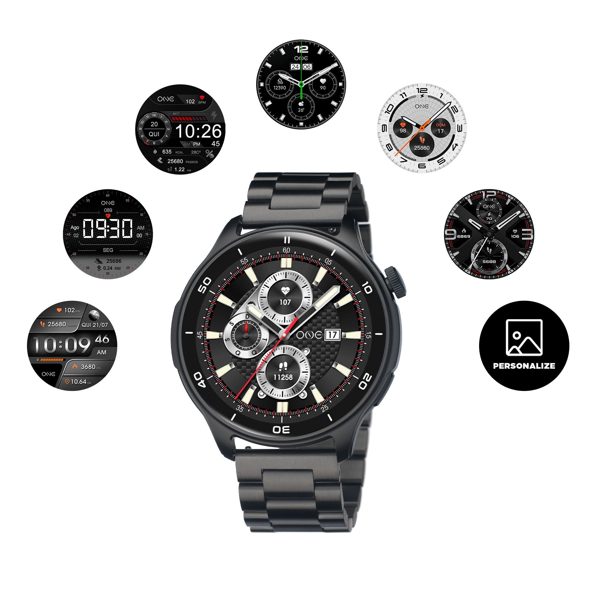 Ana Joalheiros - Relógios One - Relógio Smartwatch Homem Smartwatch One Men Explorer GPS Black Links OSW9822BL51L Display