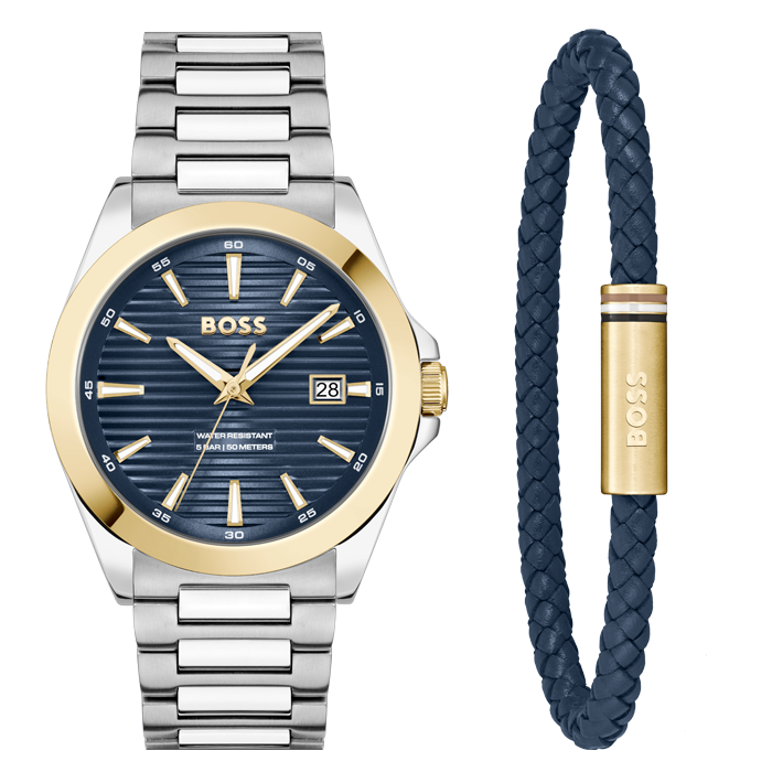 Ana Joalheiros - Boss Relogios - Set Pulseira e Relogio Boss masculino azul Strike