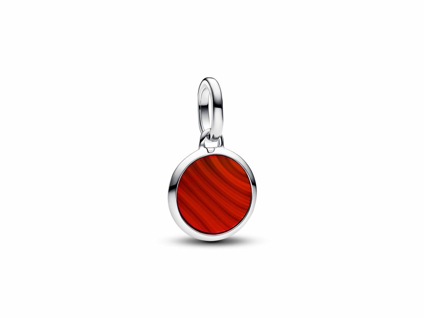 Pendente Pandora Engravable round sterling silver mini medallion with red Murano glass - Ana Joalheiros