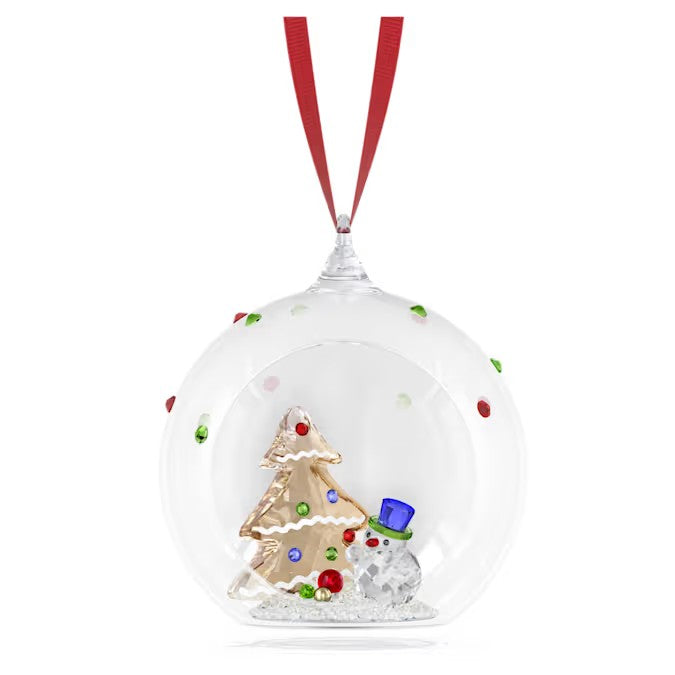 Holiday Cheers Swarovski Decoração Bola com Árvore de Natal e Boneco de Neve