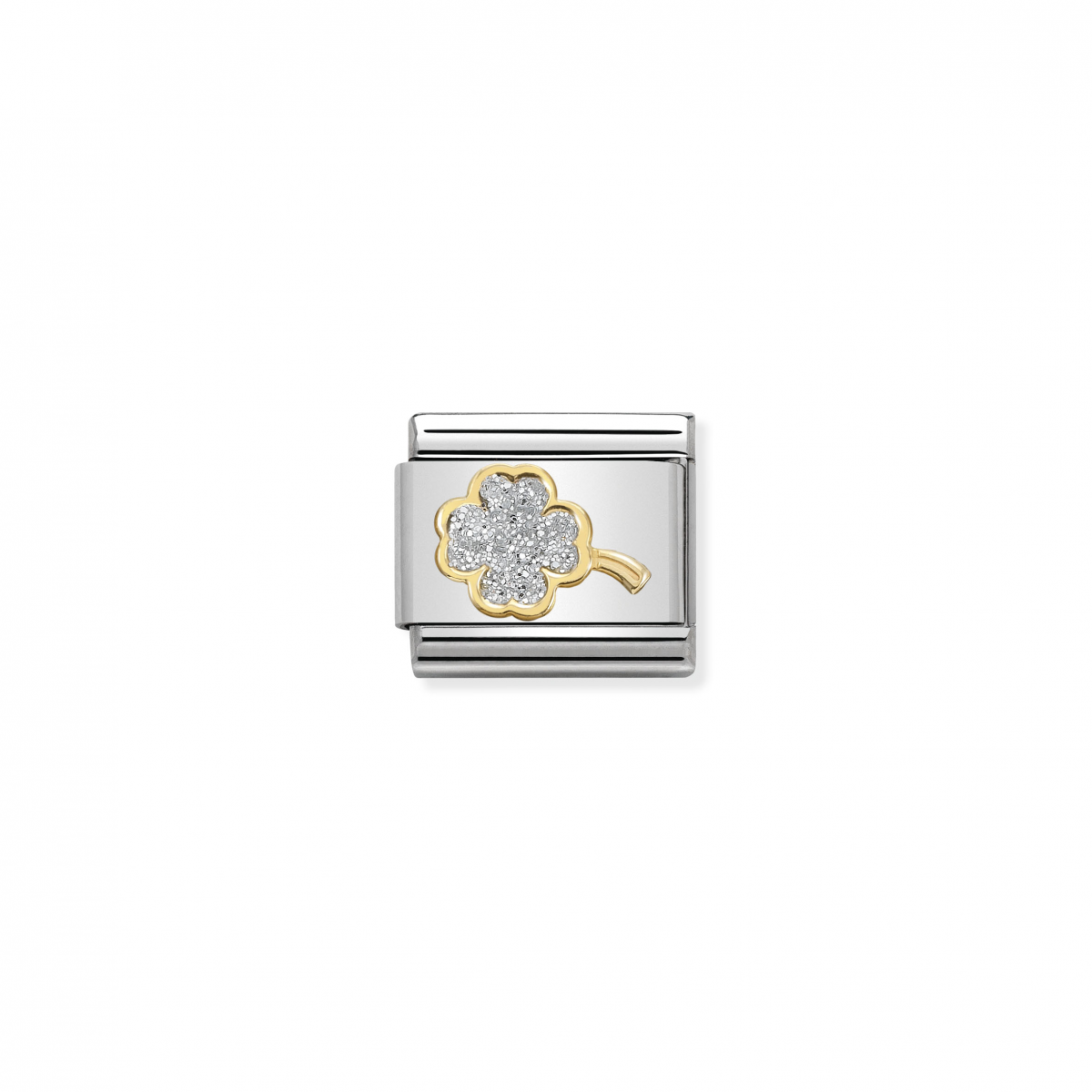 Link Nomination Glitter Trevo  18K - Ana Joalheiros