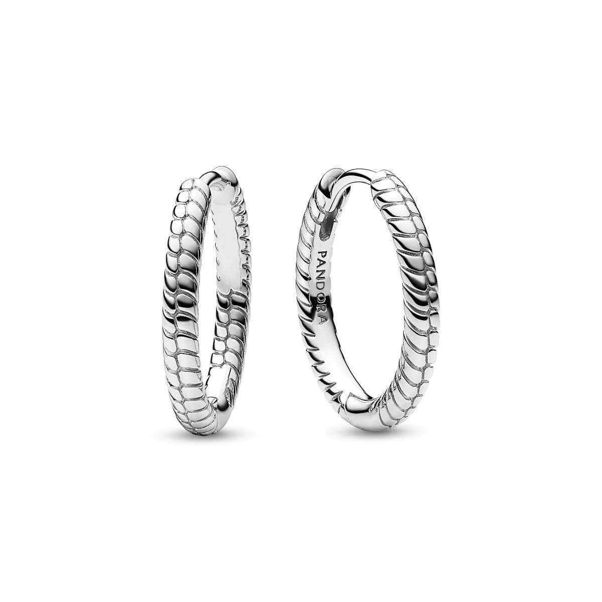 Snake chain pattern sterling silver hoop earrings - Ana Joalheiros
