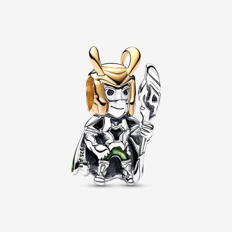 Marvel Loki sterling silver and 14k gold-plated charm with transparent green and - Ana Joalheiros