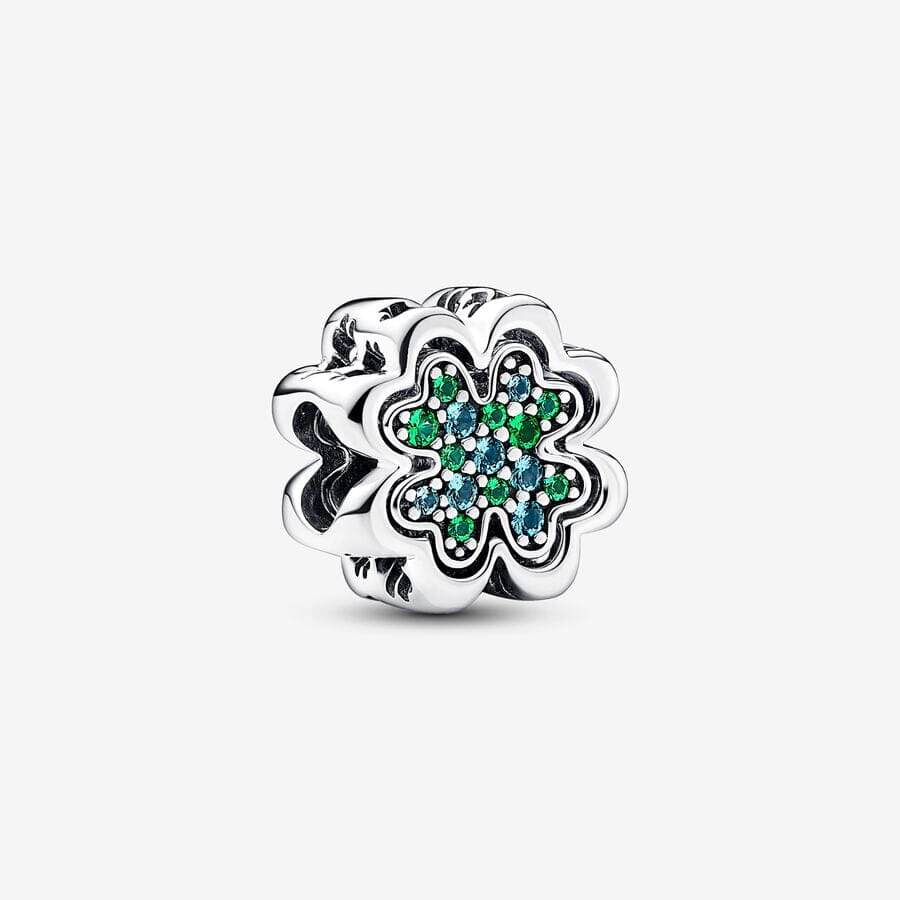 Clover sterling silver splittable charm with icy green and royal green crystal - Ana Joalheiros