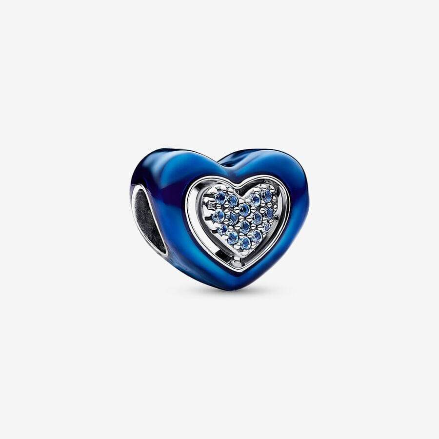 Spinning heart sterling silver charm with night blue crystal and transparent blu - Ana Joalheiros