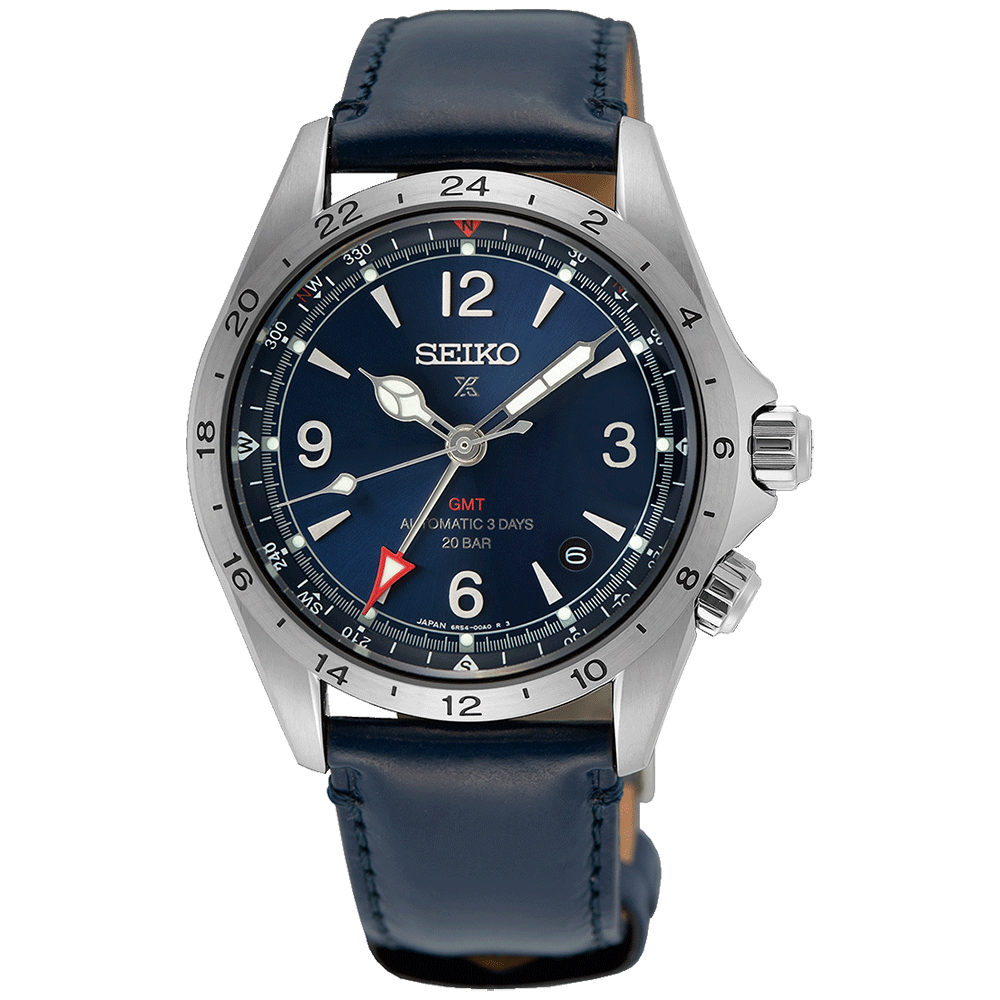Relógio Seiko Prospex Alpinist GMT 6R54 em pele azul - Ana Joalheiros
